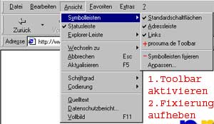 Toolbar aktivieren & Fixierung der Symbolleisten aufheben